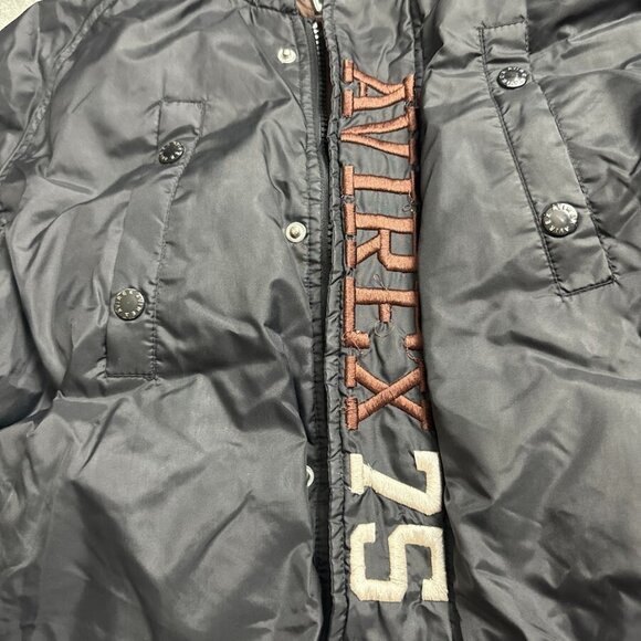 Avirex Jacket Men's Medium 8 Black Puffer Lined Hooded Embroidered Logo - Picture 3 of 16